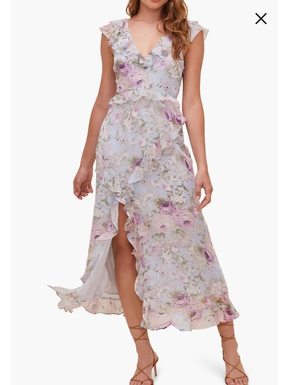 Astr Pastel Tempest Lavender Floral Ruffle High-Low Midi Dress Xsmall NWT